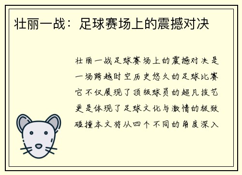 壮丽一战：足球赛场上的震撼对决